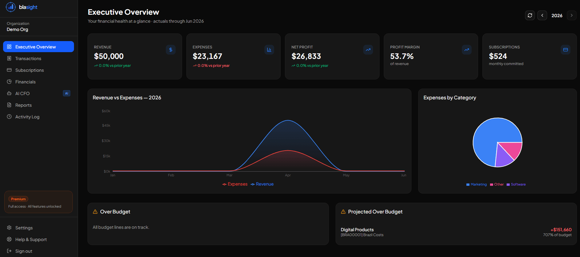 Blasight Executive Overview dashboard