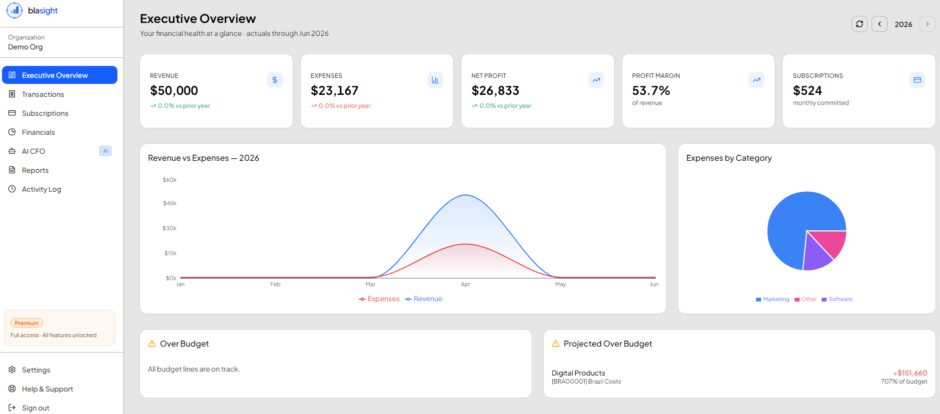 Blasight Executive Overview dashboard